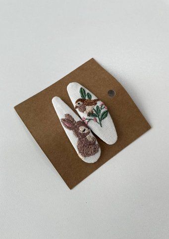 Embroidered Forest Hair Clips