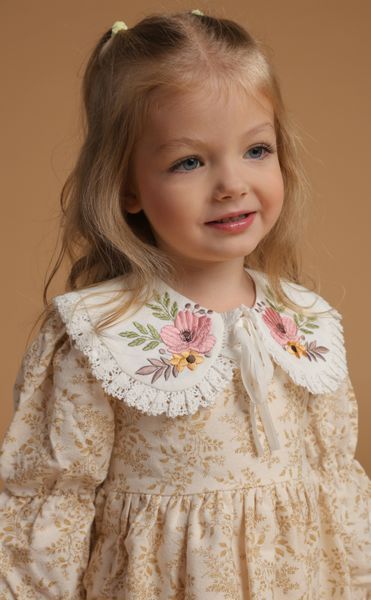 Girls&rsquo; Dress Louise with Embroidered Collar, Powder Pink, 74 cm