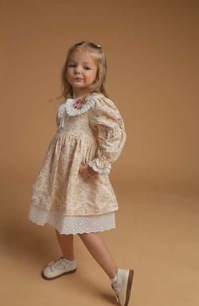 Girls&rsquo; Dress Louise with Embroidered Collar, Powder Pink, 74 cm
