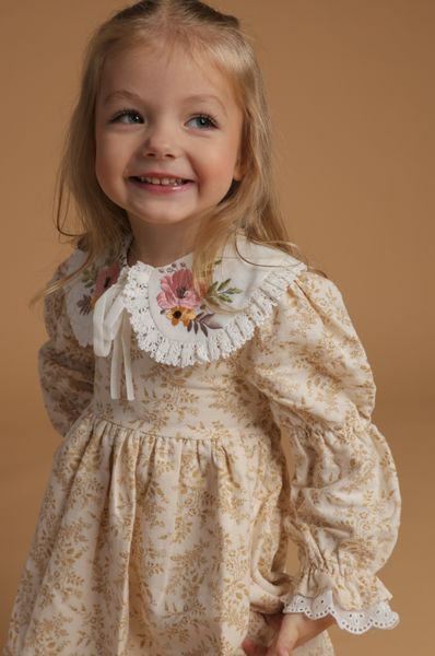 Girls&rsquo; Dress Louise with Embroidered Collar, Powder Pink, 74 cm
