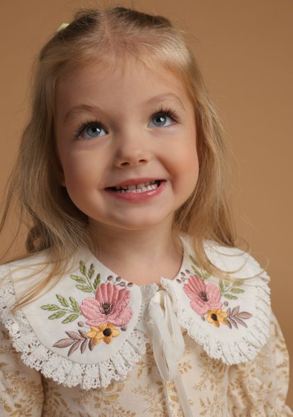 Girls&rsquo; Dress Louise with Embroidered Collar, Powder Pink, 74 cm