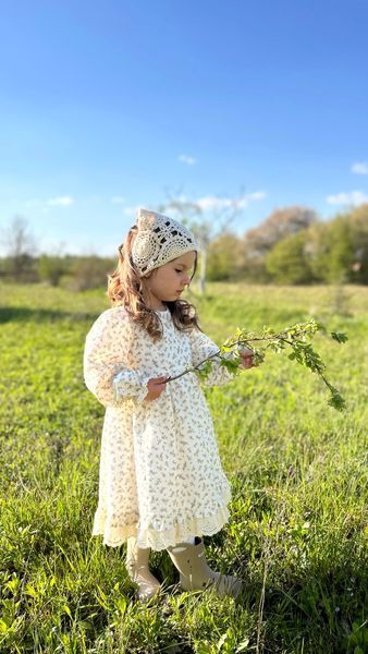 Детская косынка для девочки, бежевая Цветки, 1-3 года Д00869 фото