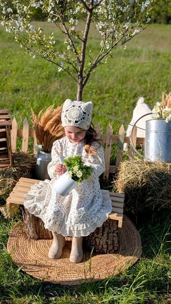 Детская косынка для девочки, бежевая Цветки, 1-3 года Д00869 фото
