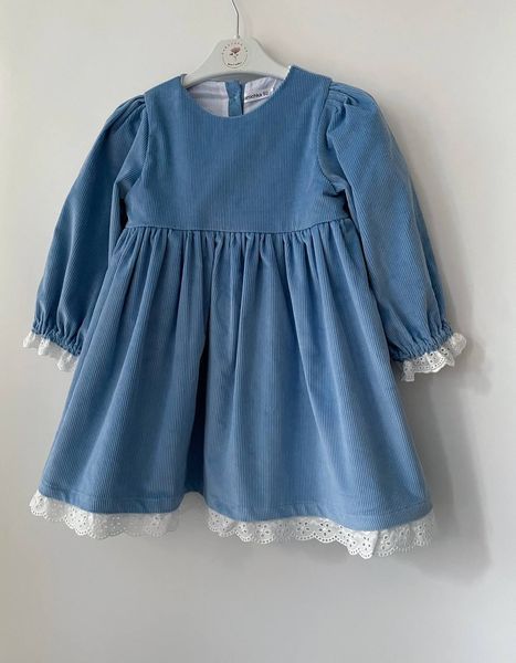 Детское платье для девочки с вельвета Little Rose, голубое, 6-9 месяцев Д00746 фото