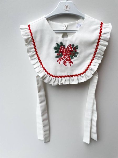 Детская манишка с вышивкой, молочная, Бантик, 1-3 года Д001049 фото