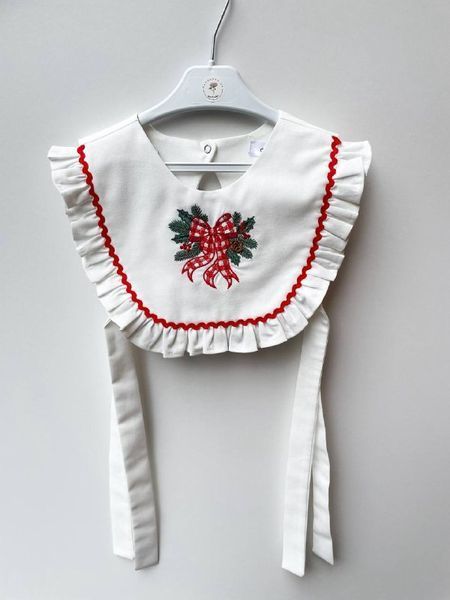Детская манишка с вышивкой, молочная, Бантик, 1-3 года Д001049 фото