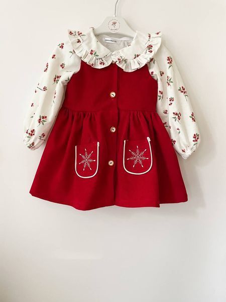 Girls&rsquo; Red Sundress, Snowflakes, 1 year