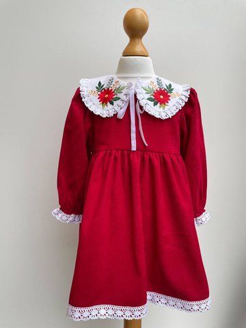 Дитяча сукня для дівчинки Грейс, та комір з вишивкою червоний, 128 см Д001043-9 фото
