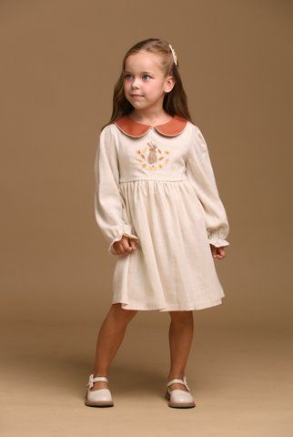 Embroidered Dress Autumn Bunny, 74 cm