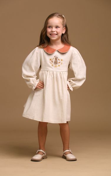 Embroidered Dress Autumn Bunny, 74 cm