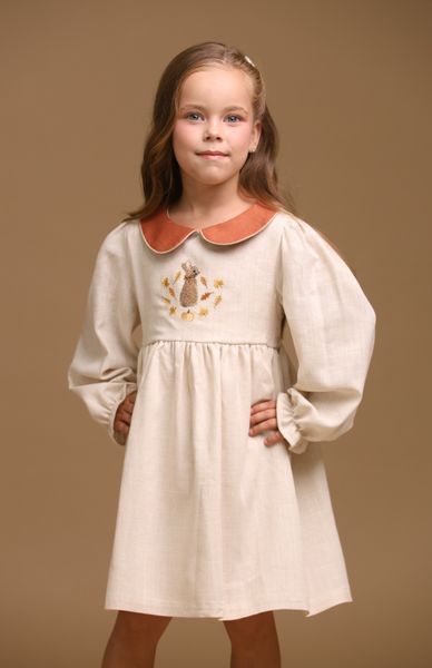 Embroidered Dress Autumn Bunny, 74 cm