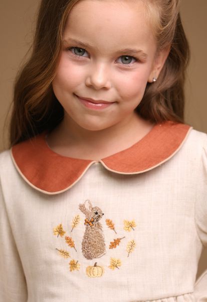 Embroidered Dress Autumn Bunny, 74 cm